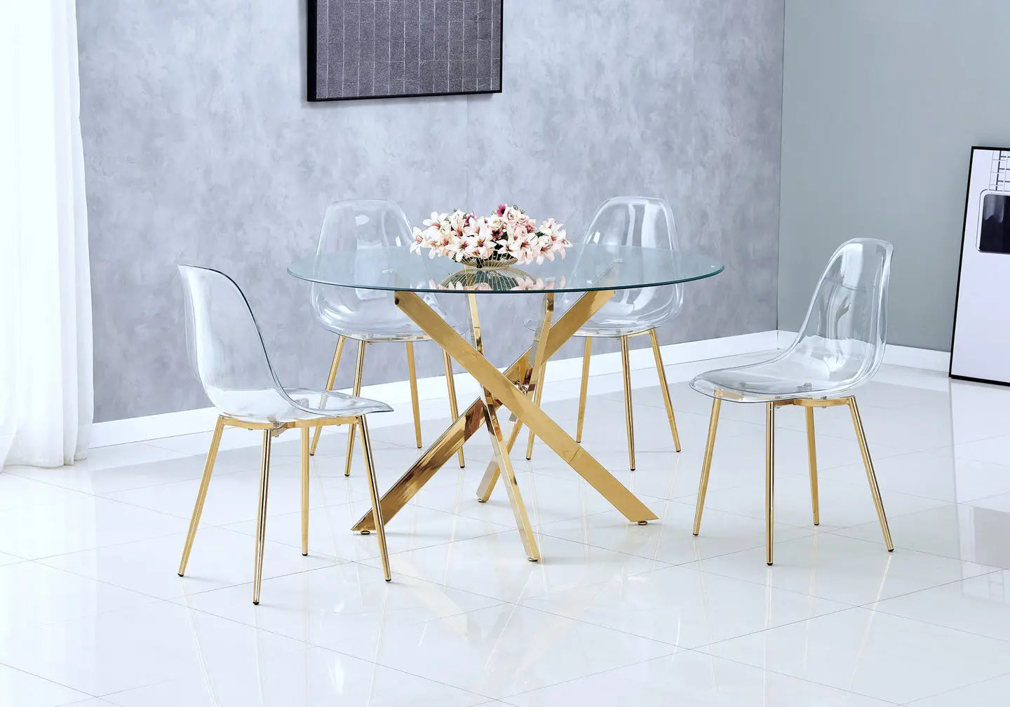 Table ronde dorée verre trempé OLIVIA Galerie du Mobilier