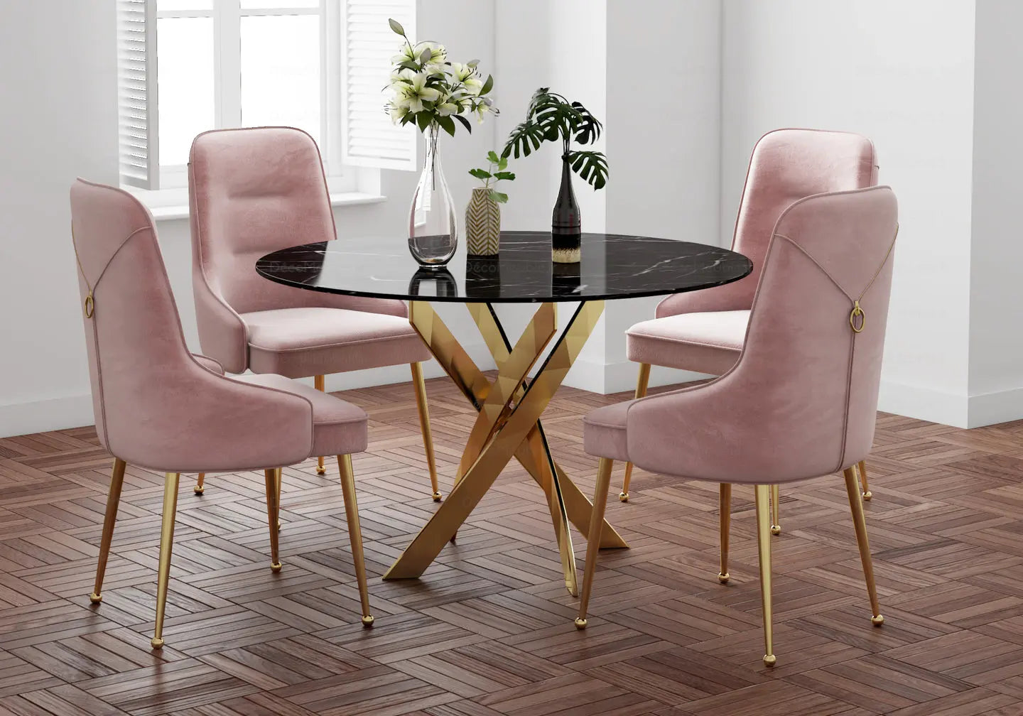 Table ronde dorée marbre noir - Joy – Galerie du Mobilier