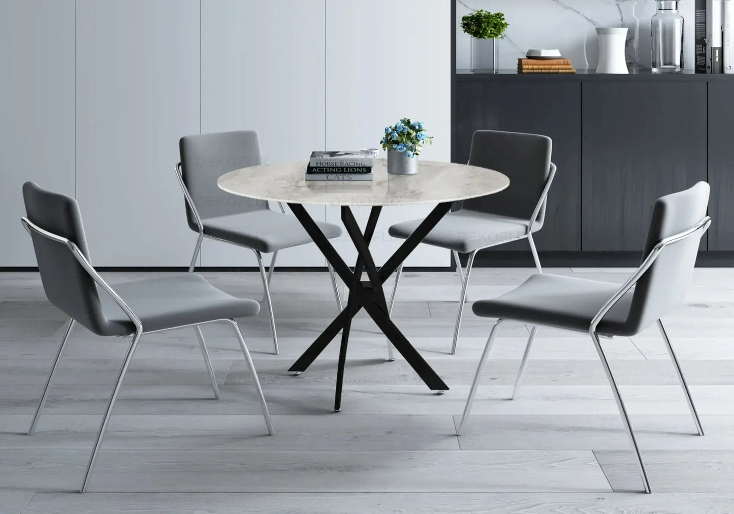 Table ronde noire marbre gris - Joy – Galerie du Mobilier