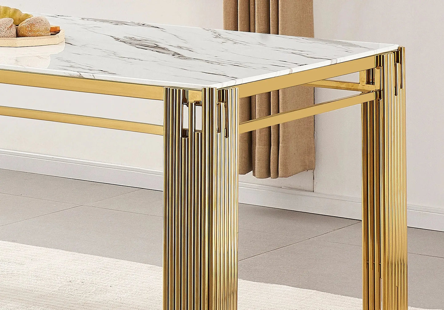 Table salle à manger dorée marbre blanc – Galerie du Mobilier