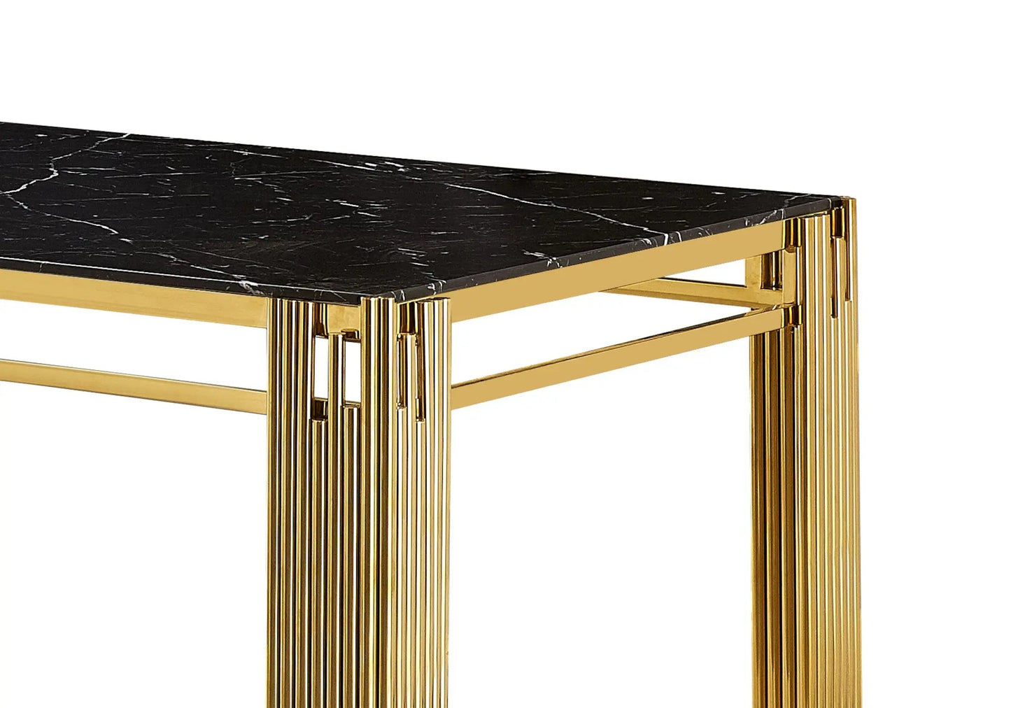 Table salle à manger dorée marbre noir – Galerie du Mobilier