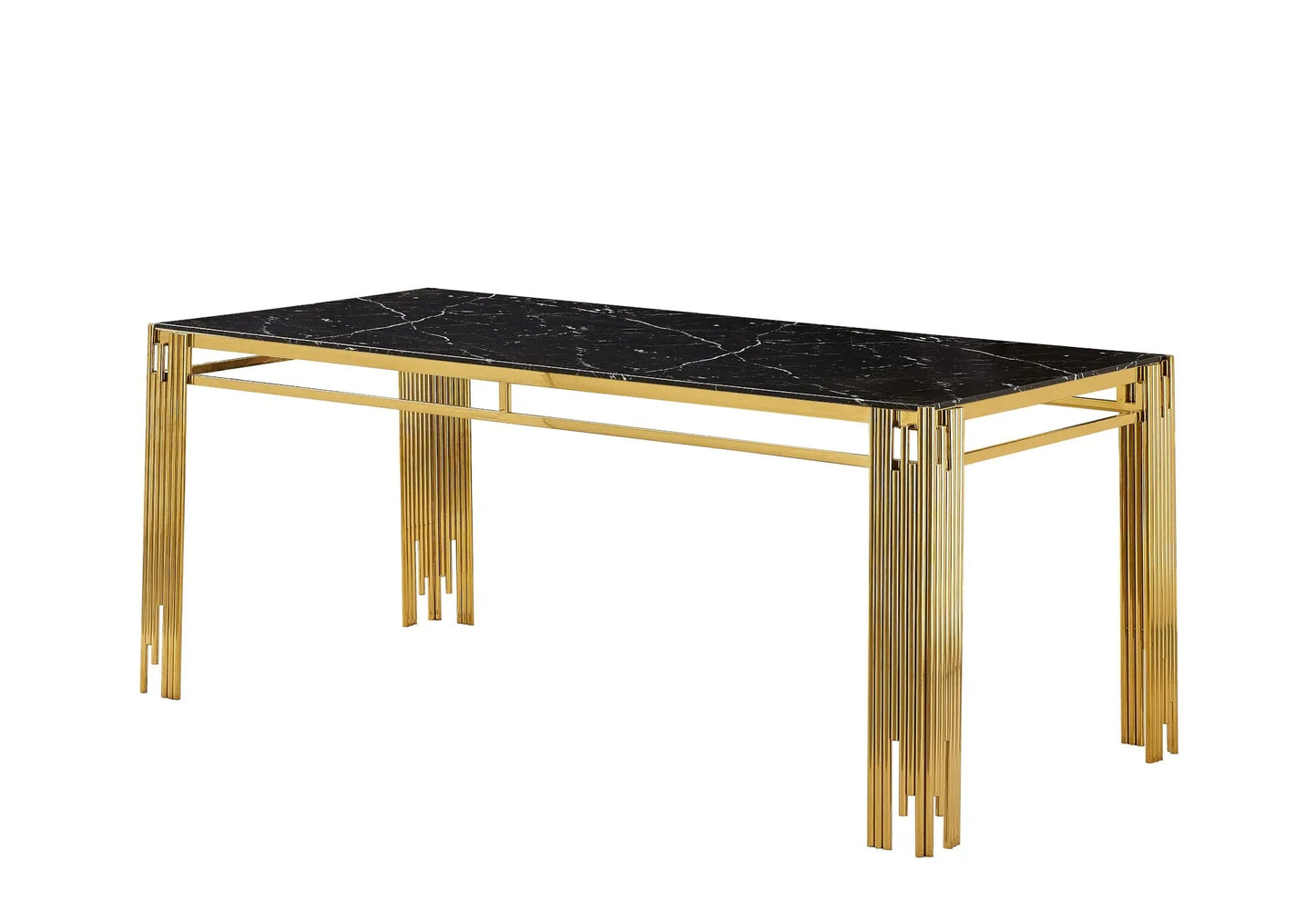 Table salle à manger dorée marbre noir – Galerie du Mobilier