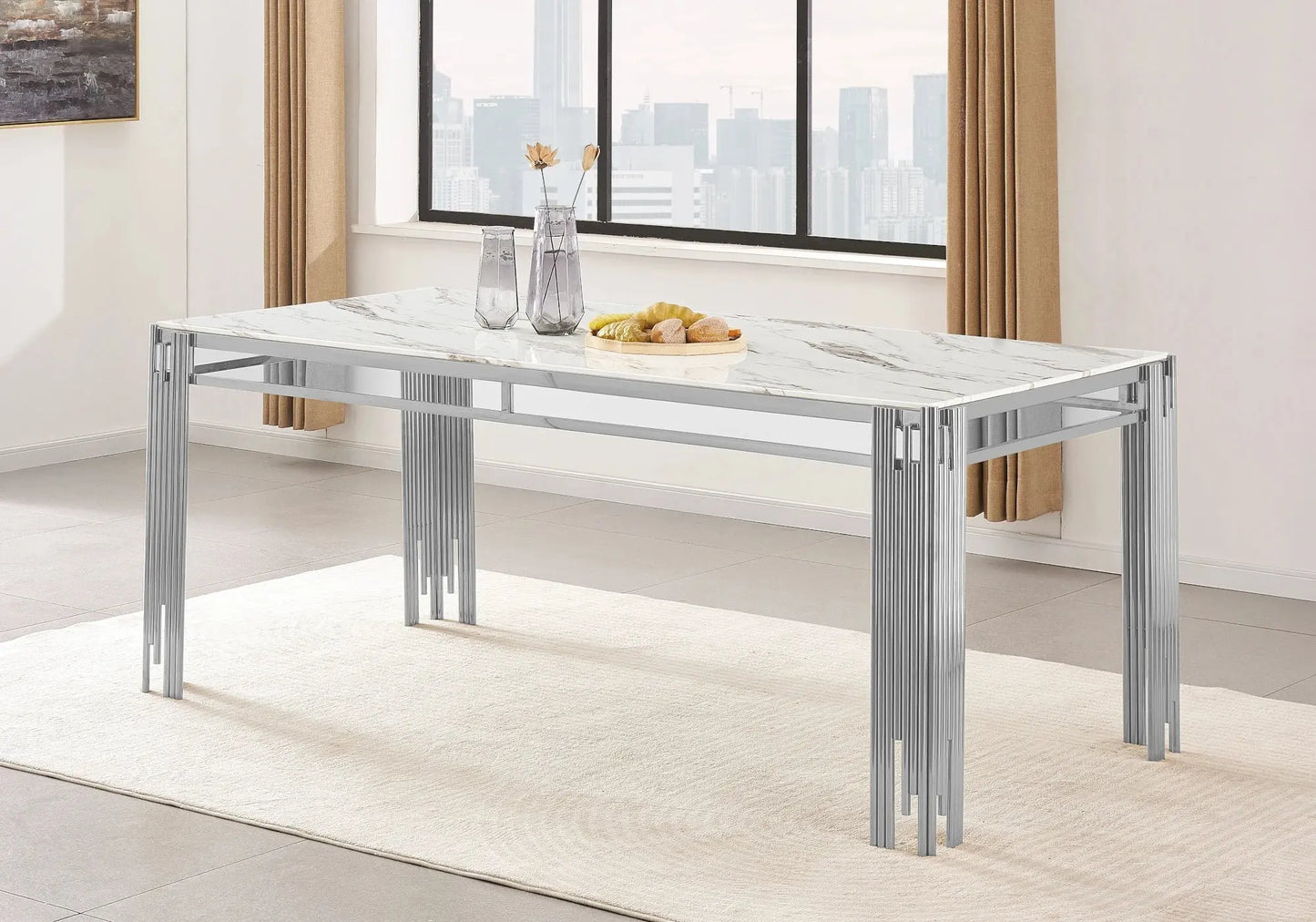Table salle à manger marbre blanc – Galerie du Mobilier - Vue 1