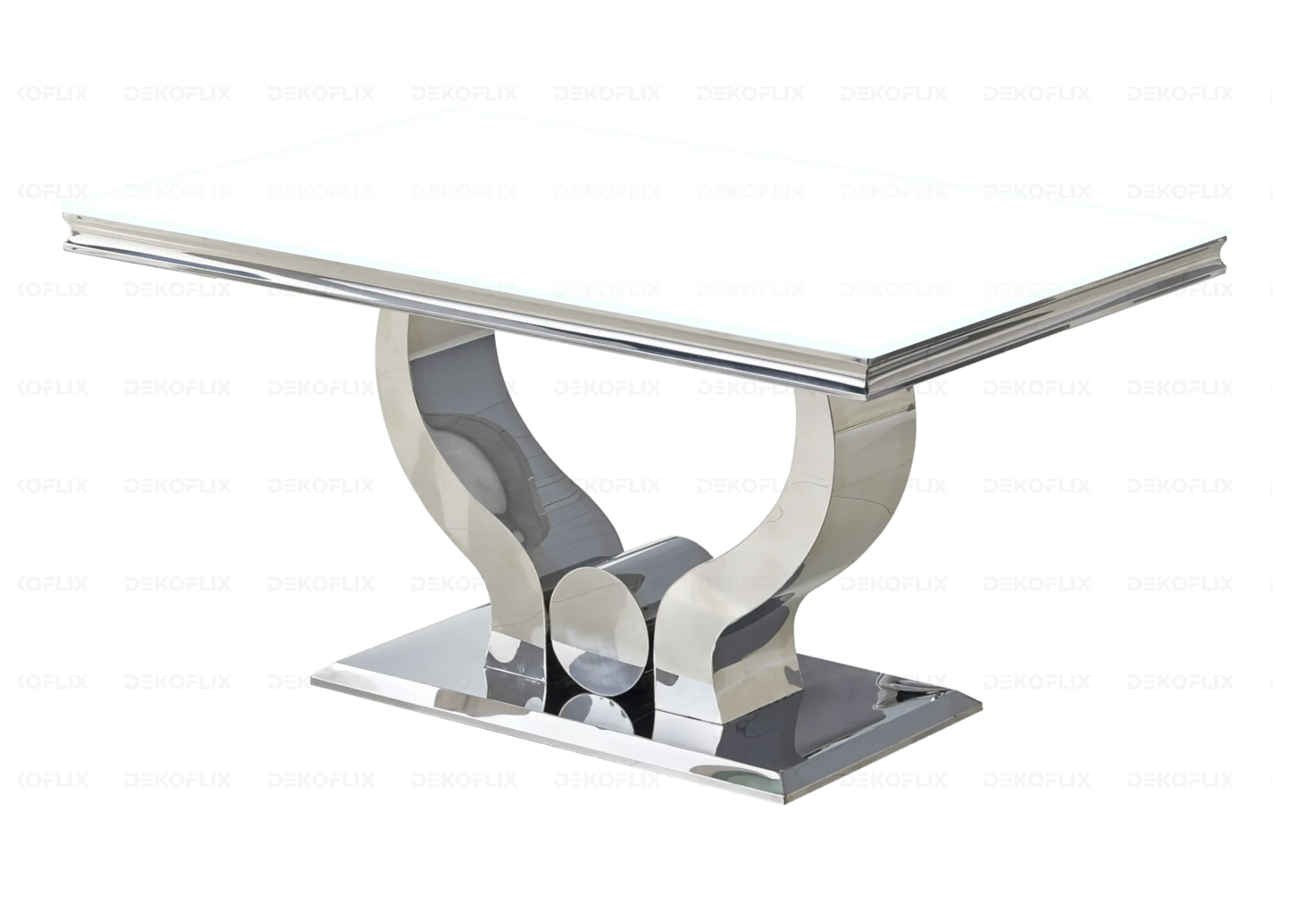 Table verre blanc et chaises capitonnées beige TROPHEE Galerie du Mobilier