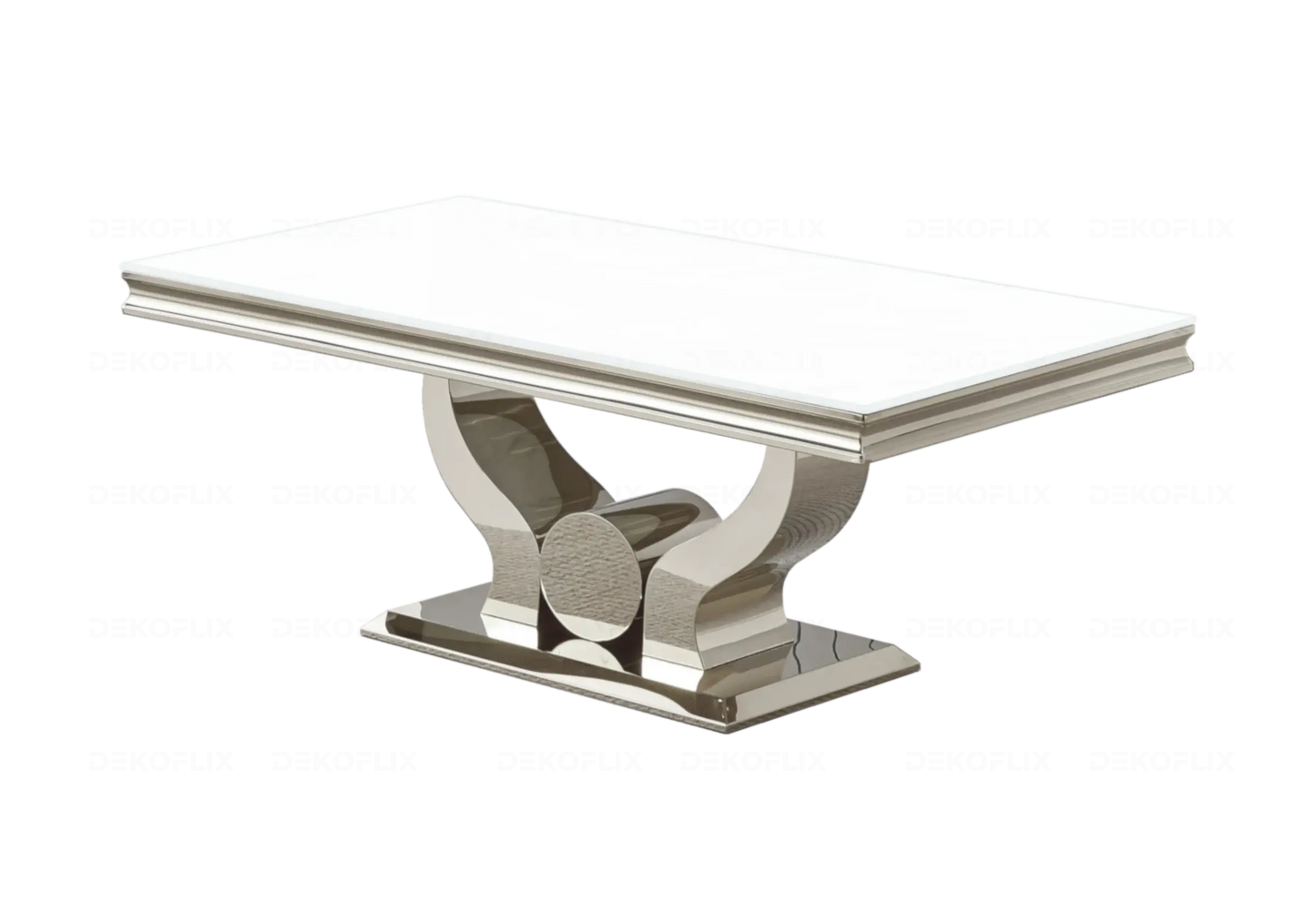 Table verre blanc et chaises capitonnées beige TROPHEE Galerie du Mobilier