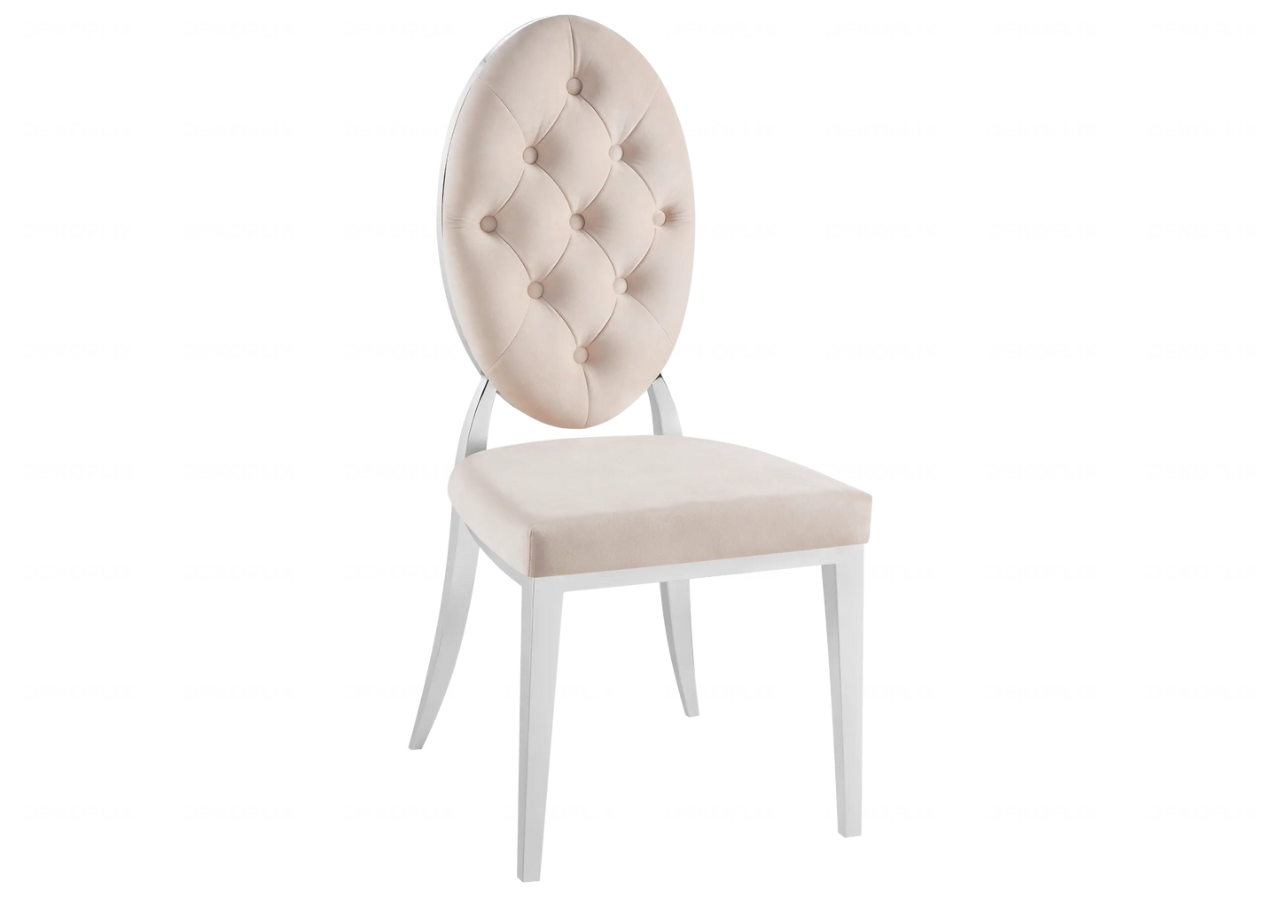 Table verre blanc et chaises capitonnées beige TROPHEE Galerie du Mobilier
