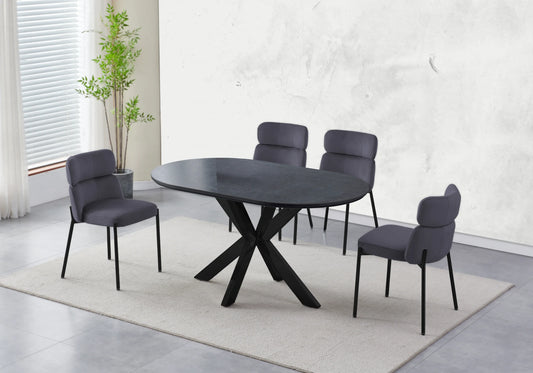 Table Céramique Noire et Chaises Grises Noirs – OPHELIA - Galerie du Mobilier