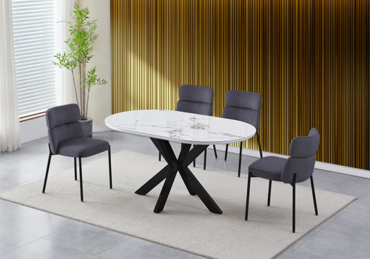 Table Marbre Blanc et Chaises Grises Noirs – OPHELIA - Galerie du Mobilier