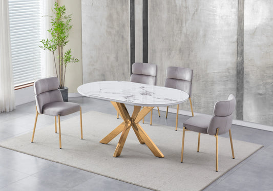 Chaises Velours Taupe Pieds Dorés STEPHANY – Lot de 4