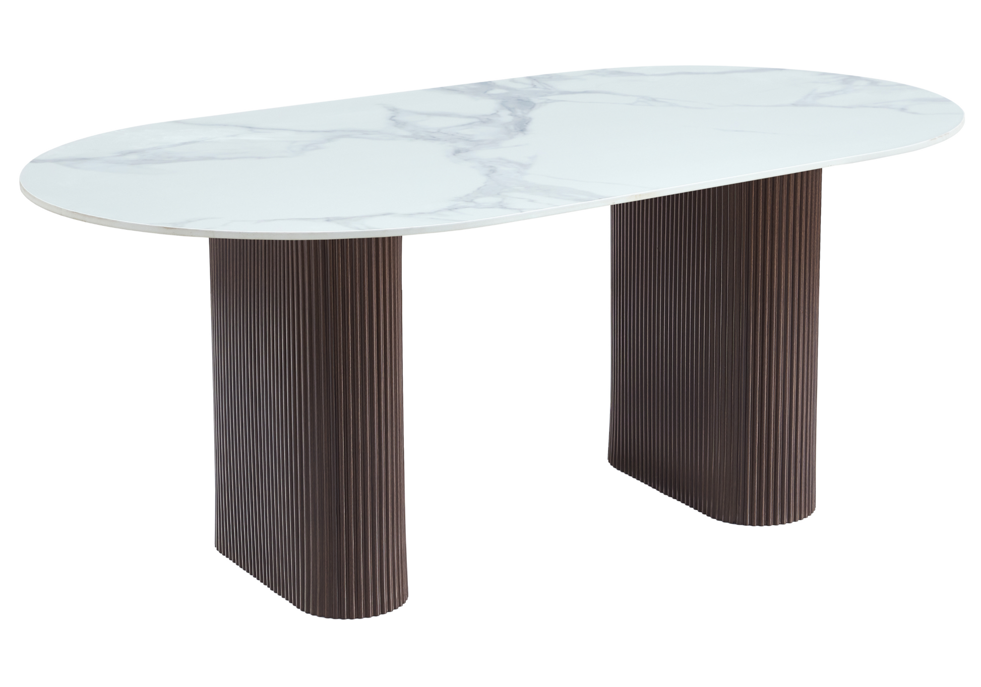 Table à manger ovale effet marbre blanc pieds – Galerie du Mobilier - Vue 1