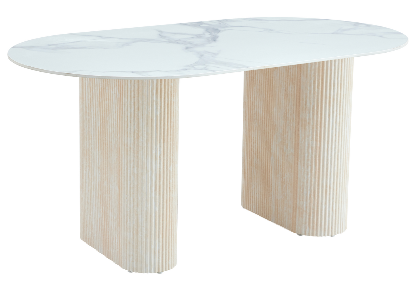 Table à manger ovale effet marbre blanc – Galerie du Mobilier - Vue 1
