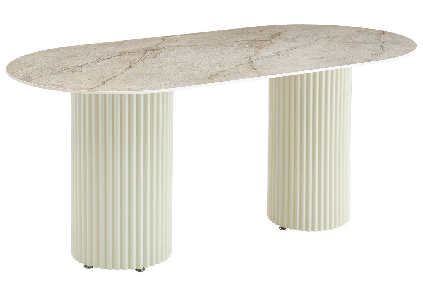 Table à manger ovale marbre brun et pieds beige – Galerie du Mobilier - Vue 1