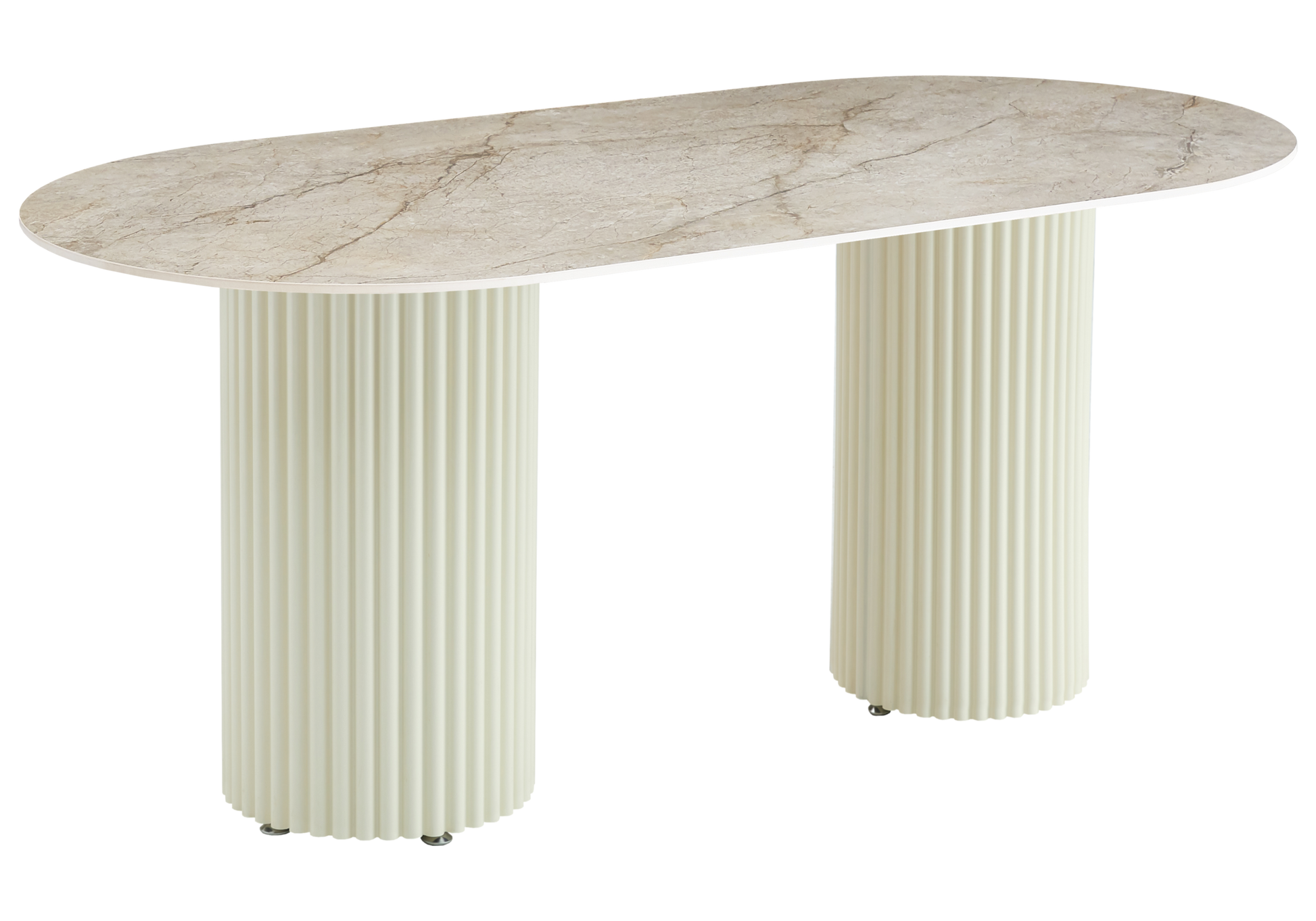 Table à manger ovale marbre brun et pieds beige – Galerie du Mobilier - Vue 1