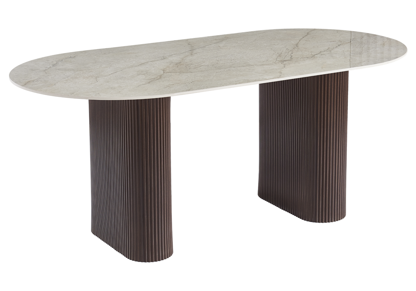 Table à manger ovale marbre gris et pieds noyer – Galerie du Mobilier - Vue 1