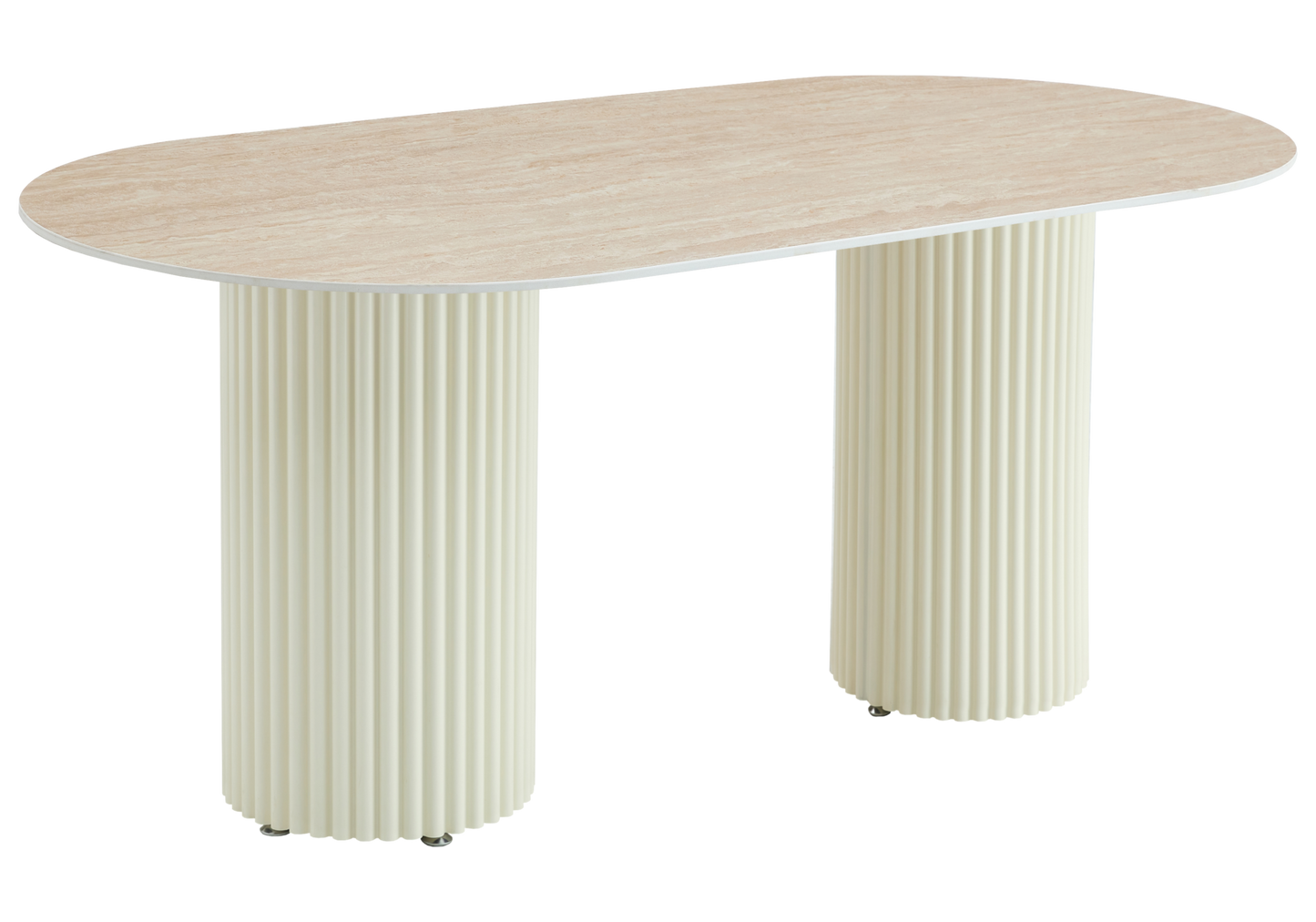 Table à manger ovale travertin brillant et – Galerie du Mobilier - Vue 1