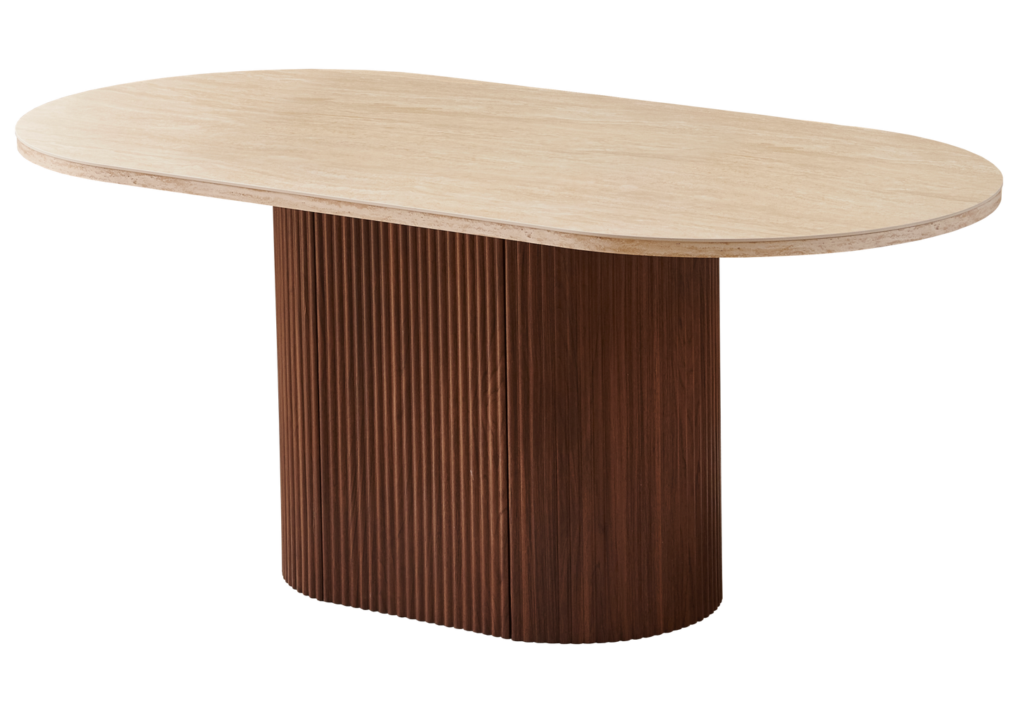 Table à manger ovale travertin noyer Japandi – – Galerie du Mobilier - Vue 1