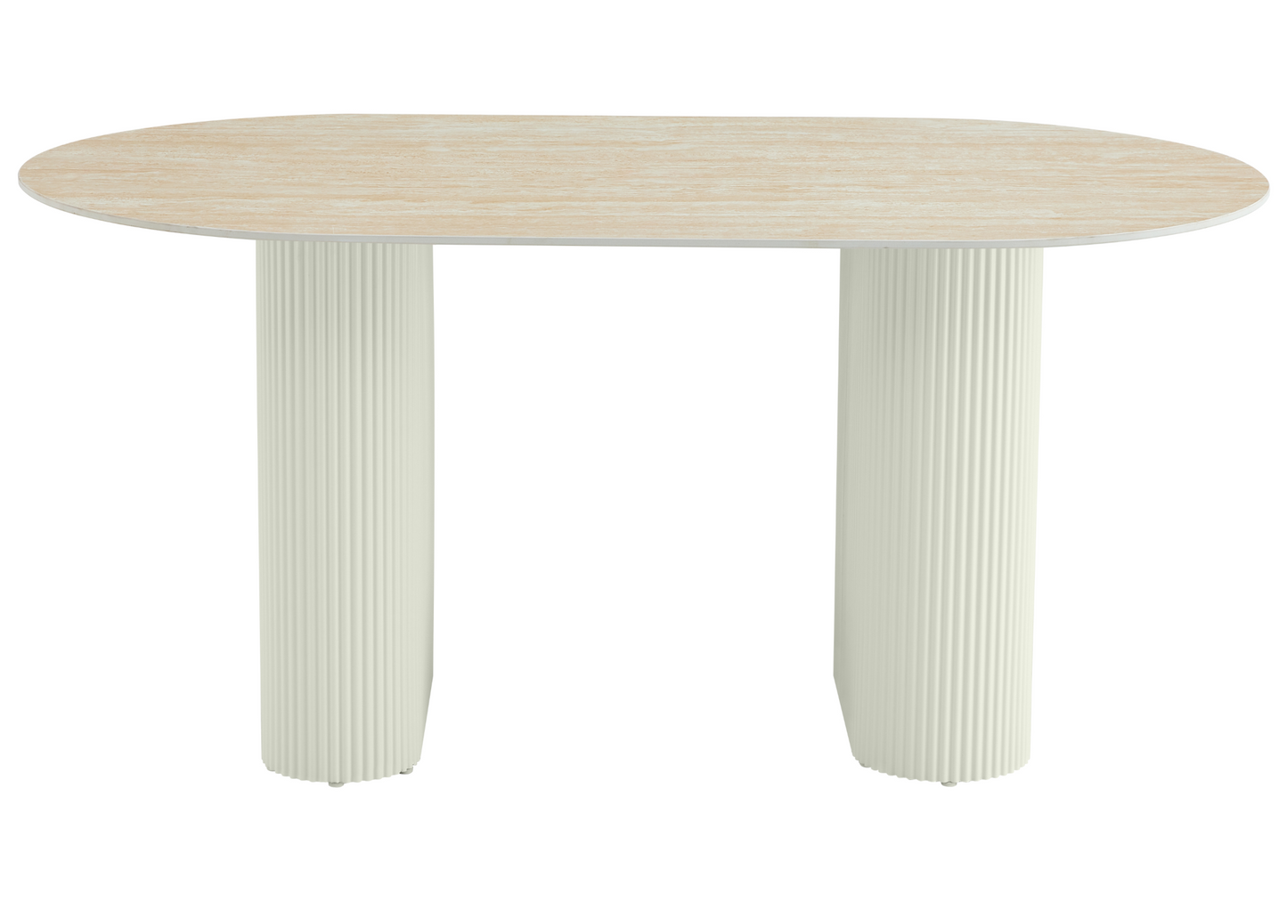 Table à manger ovale travertin et pieds beige - – Galerie du Mobilier