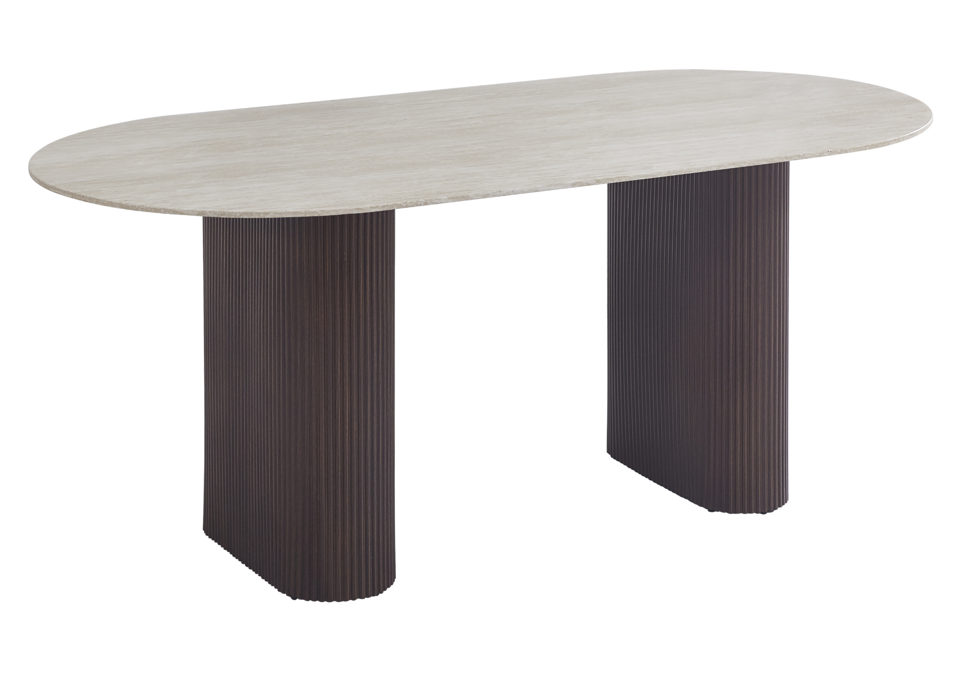 Table à manger ovale effet travertin pieds – Galerie du Mobilier - Vue 1