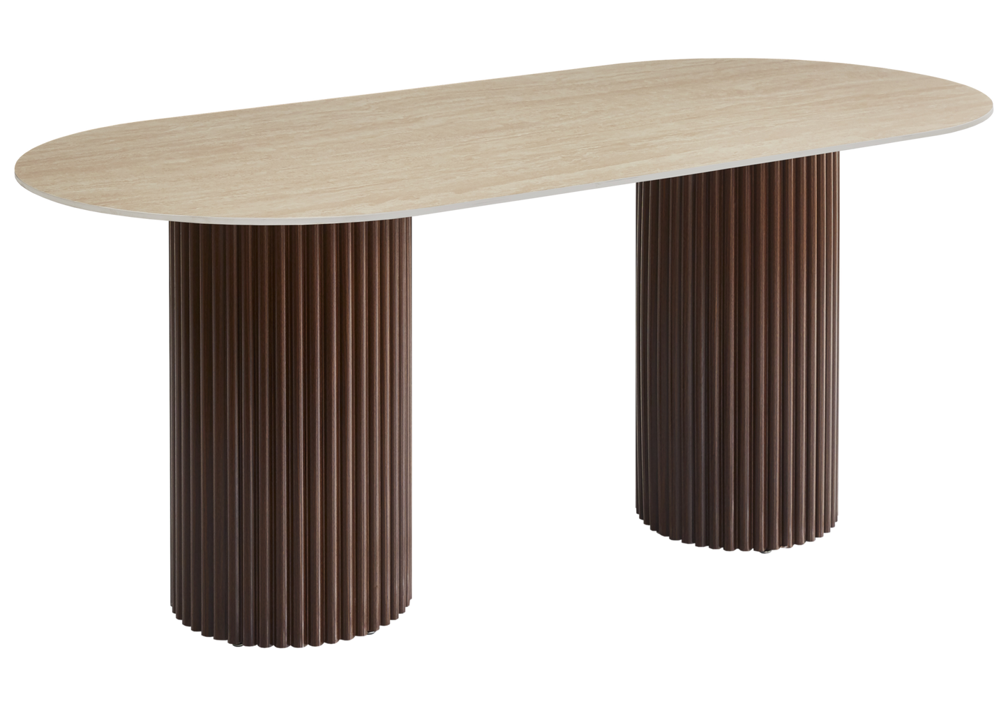 Table à manger ovale marbre brun et pieds noyer – Galerie du Mobilier - Vue 1
