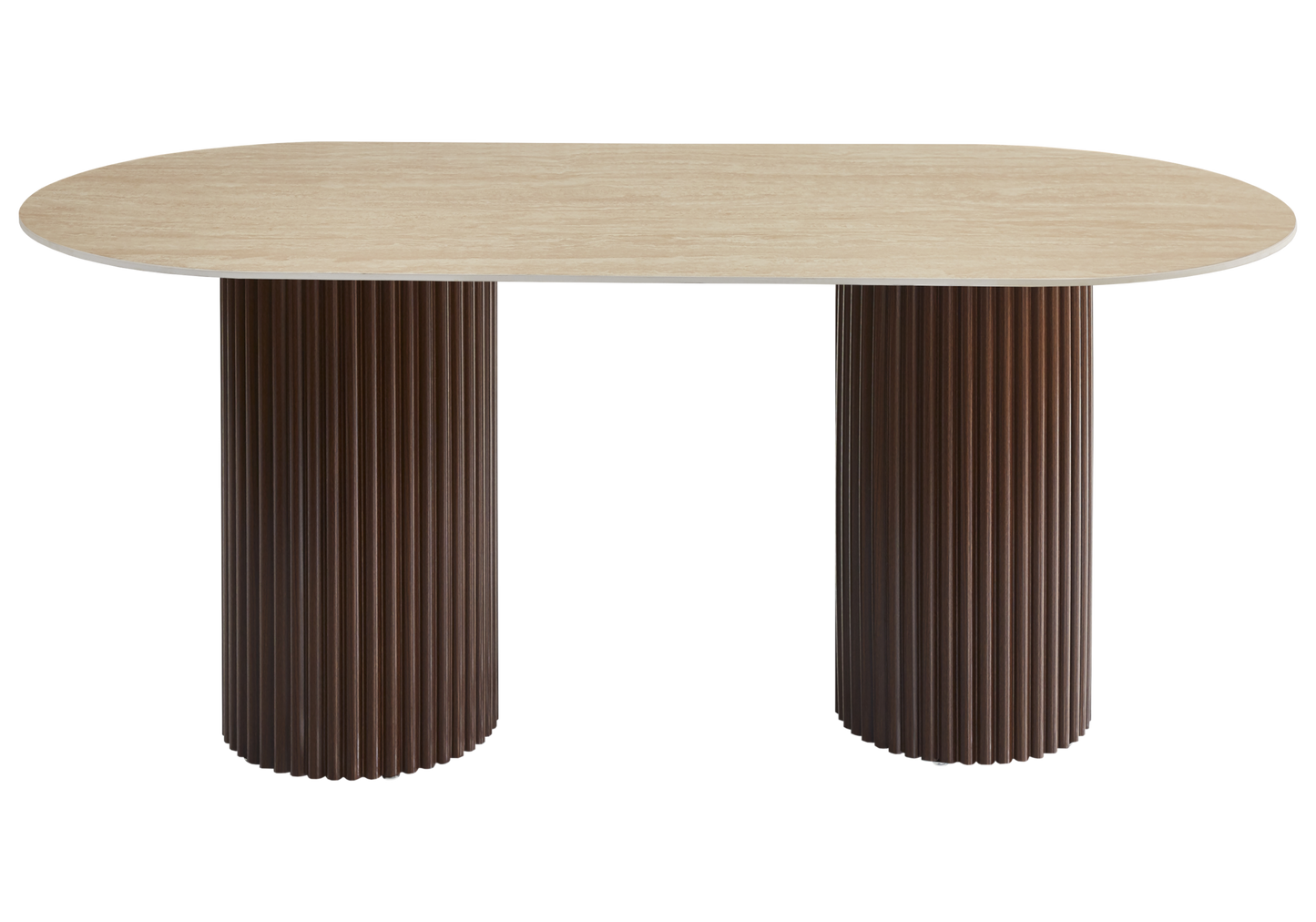 Table à manger ovale marbre brun et pieds noyer – Galerie du Mobilier