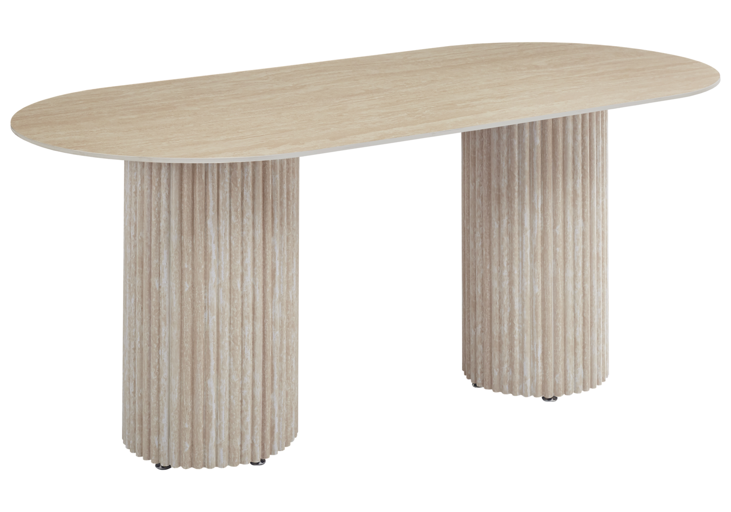Table à manger ovale travertin mat naturel - – Galerie du Mobilier - Vue 1
