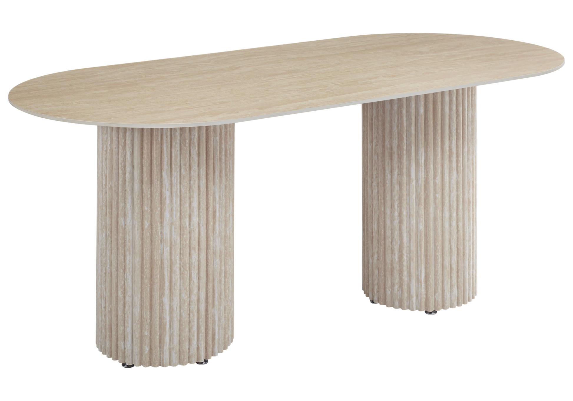Table à manger ovale travertin mat naturel - – Galerie du Mobilier - Vue 1