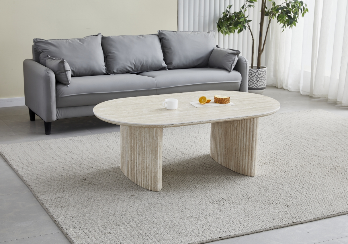 Table basse ovale travertin cannelée – Kara – Galerie du Mobilier - Vue 1