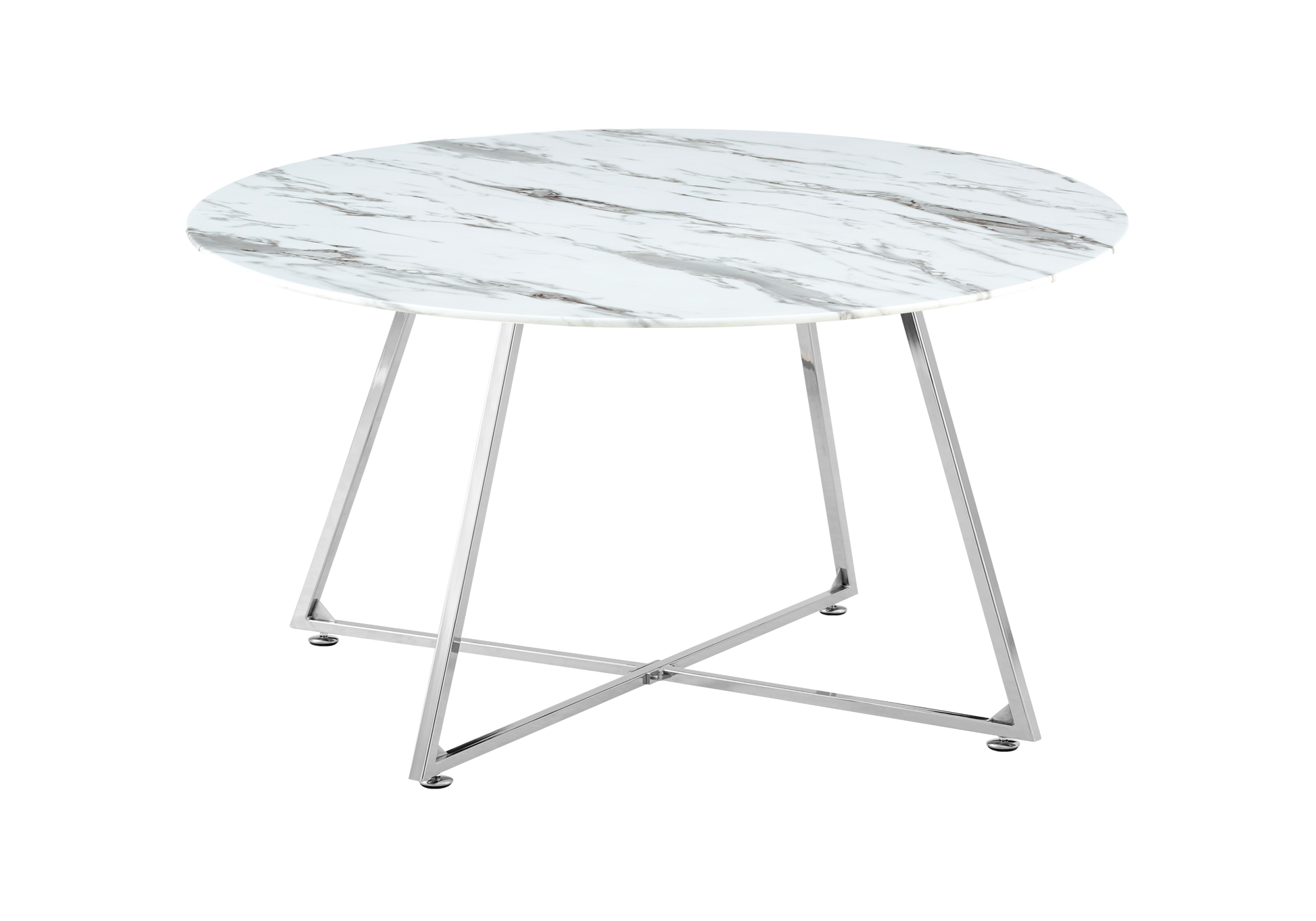 Table basse ronde marbre blanc pieds argent – – Galerie du Mobilier - Vue 1