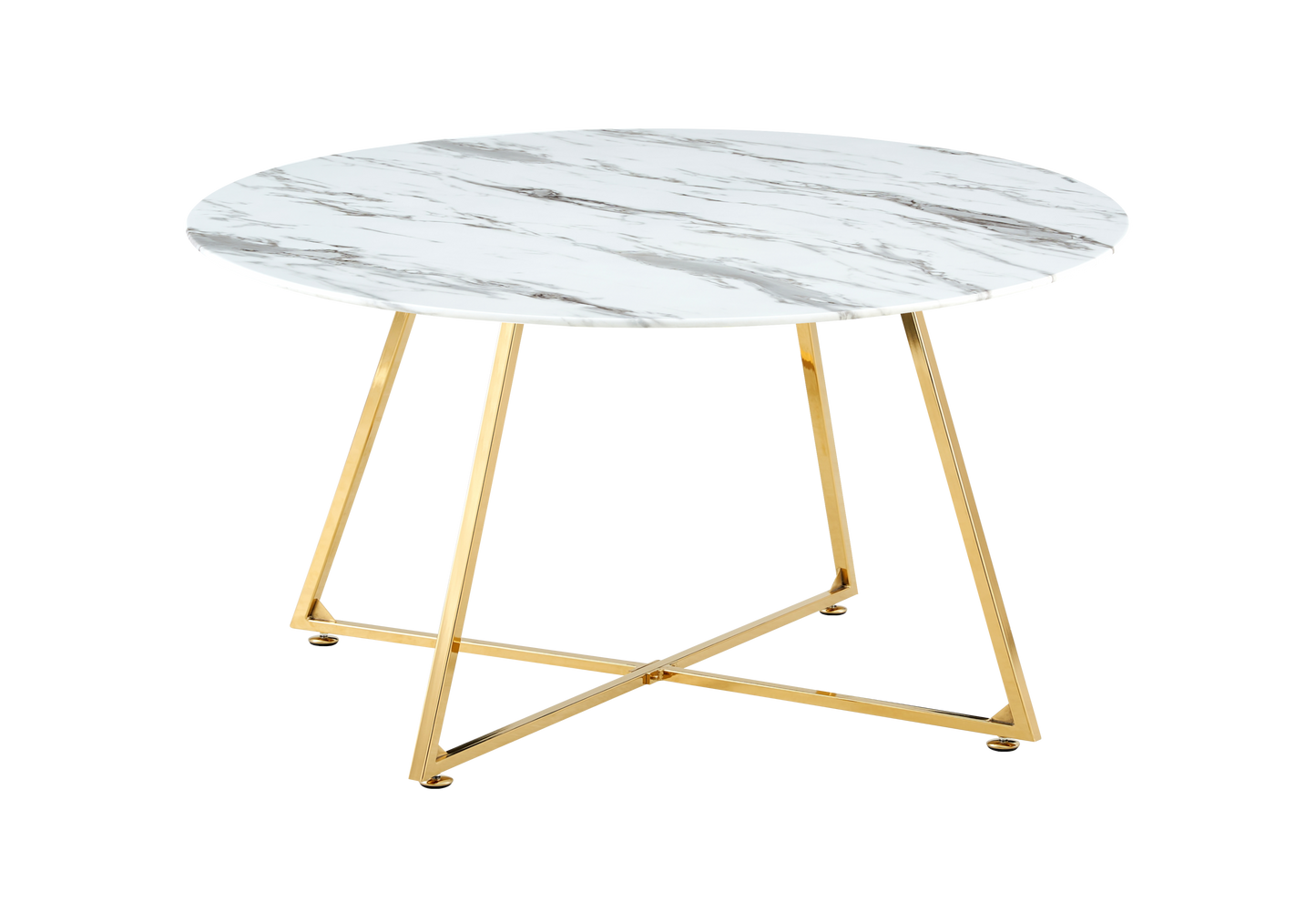 Table basse ronde marbre blanc pieds dorés – – Galerie du Mobilier - Vue 1