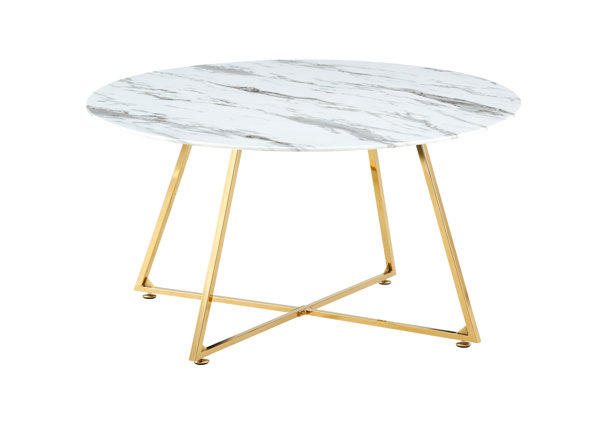 Table basse ronde marbre blanc pieds dorés – – Galerie du Mobilier - Vue 1