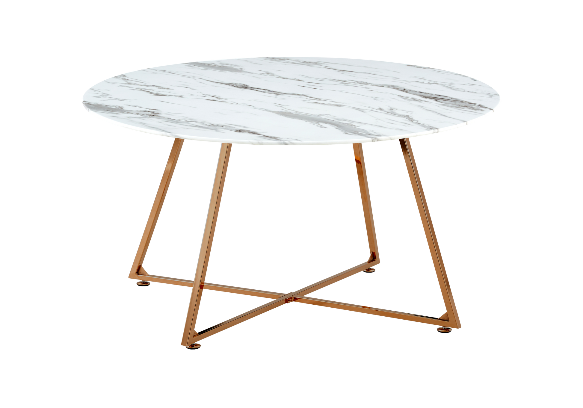 Table basse ronde marbre blanc pieds or rose – – Galerie du Mobilier - Vue 1