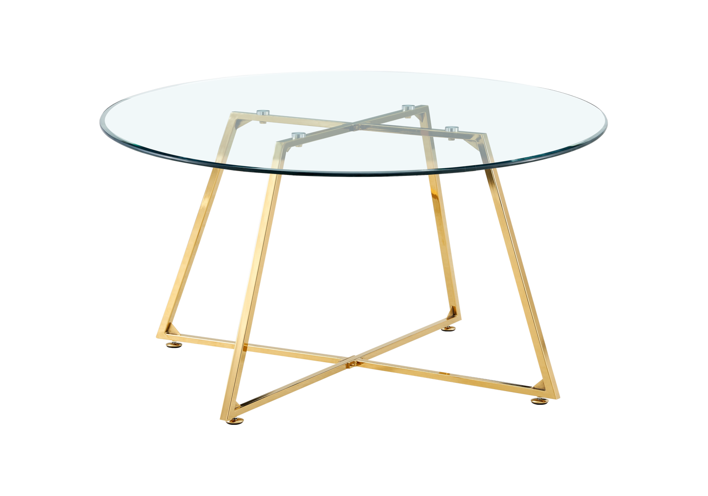 Table basse ronde verre trempé pieds dorés – – Galerie du Mobilier - Vue 1