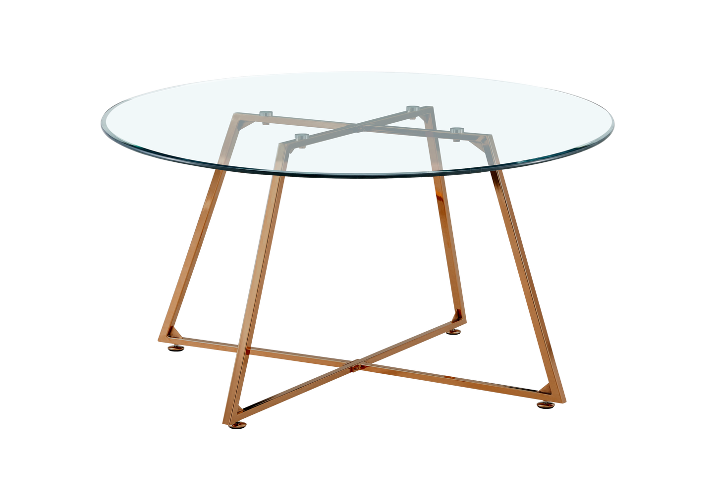Table basse ronde verre trempé pieds or rose – – Galerie du Mobilier - Vue 1
