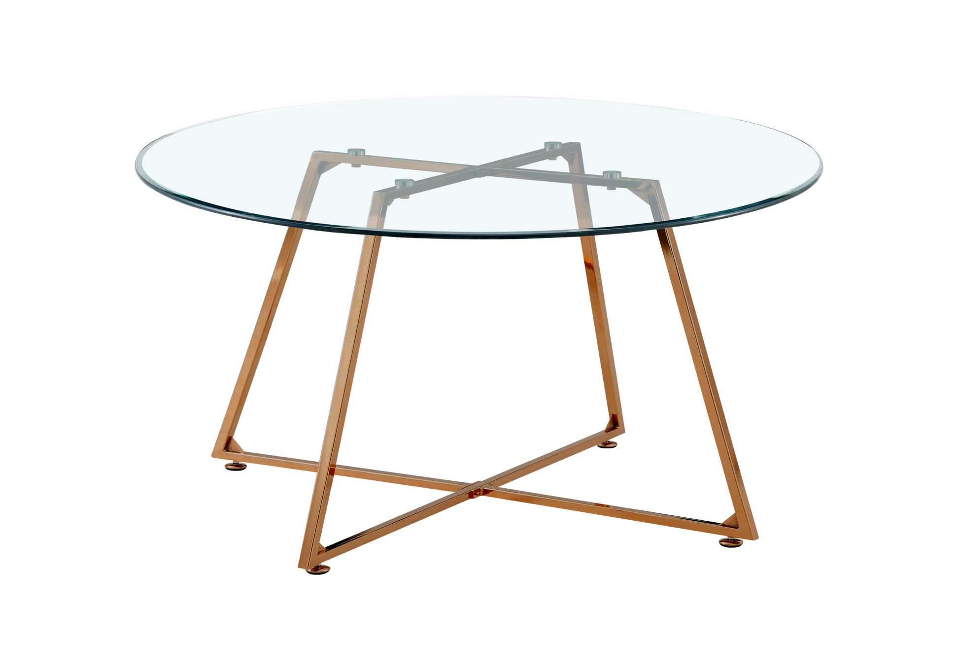 Table basse ronde verre trempé pieds or rose – – Galerie du Mobilier - Vue 1