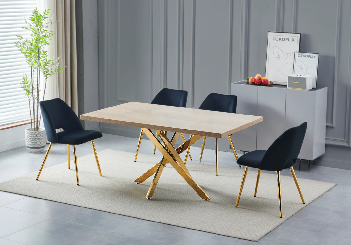 Table à manger dorée bois chêne - Joy – Galerie du Mobilier