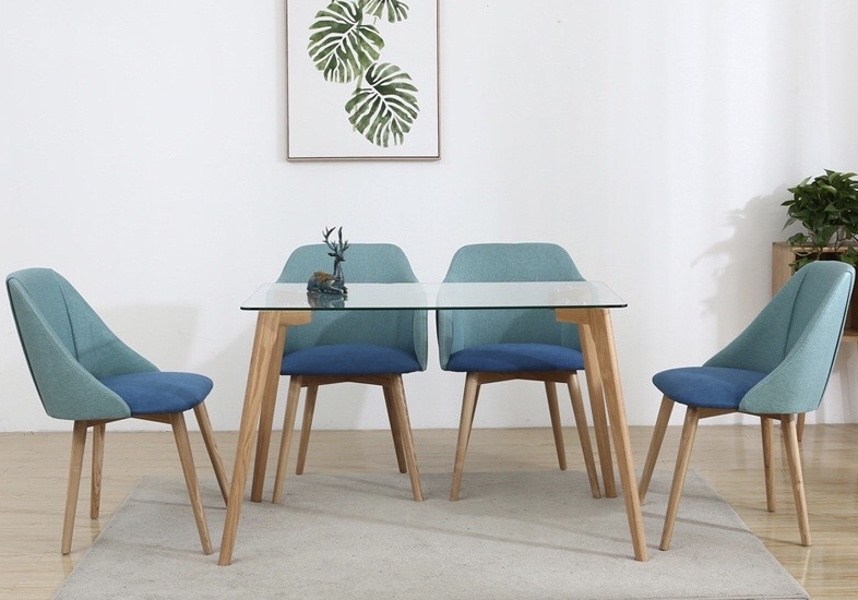 Table à manger verre trempé pieds bois – Gina