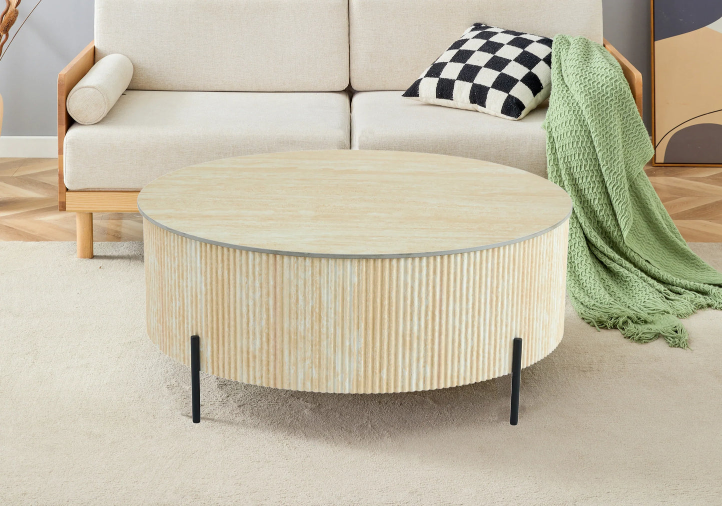 Table basse ronde céramique travertin naturel – Galerie du Mobilier - Vue 1