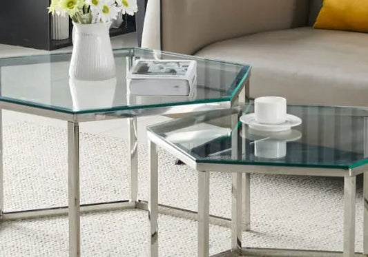 Tables basses gigognes en verre HEXAGONE Galerie du Mobilier