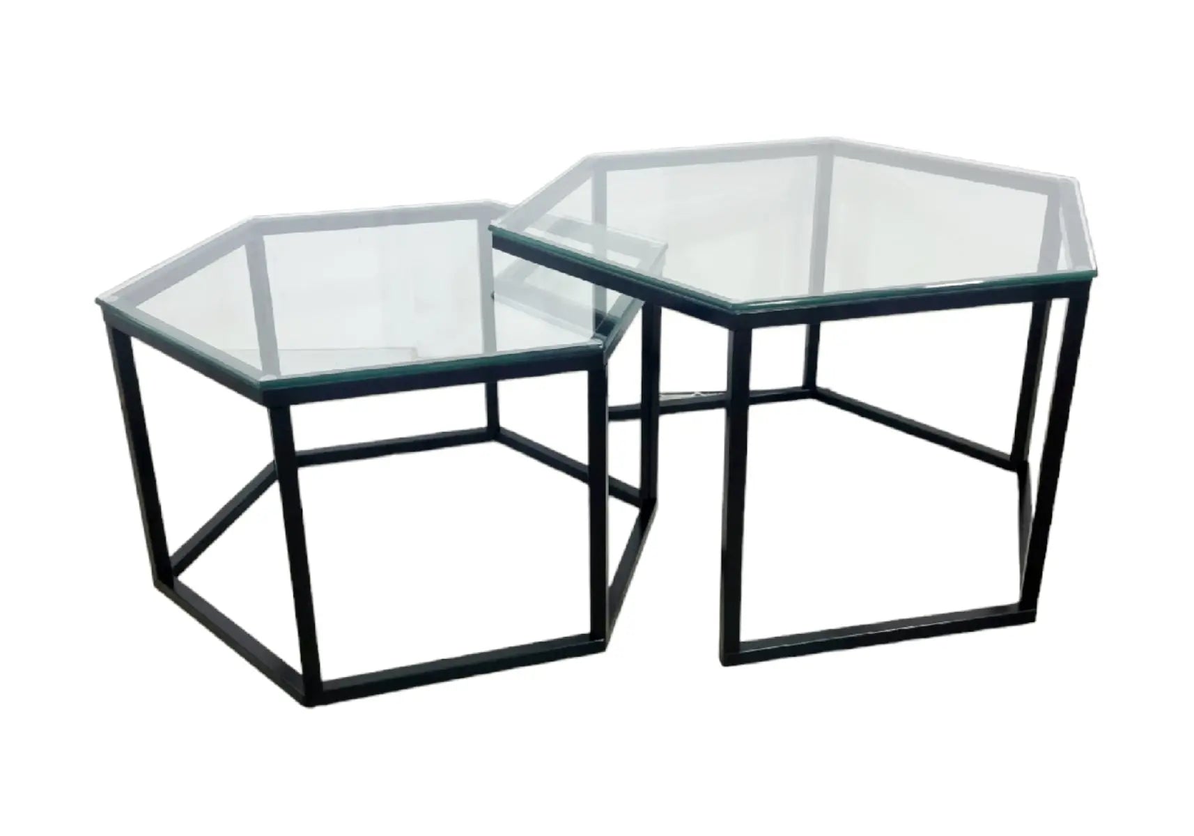 Tables basses gigognes noir en verre HEXAGONE Galerie du Mobilier