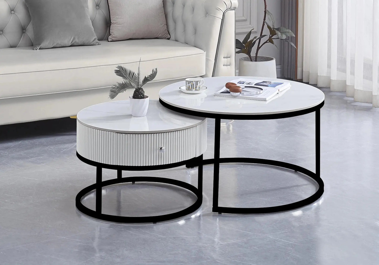 Tables gigognes céramique marbre blanc – Galerie du Mobilier - Vue 1