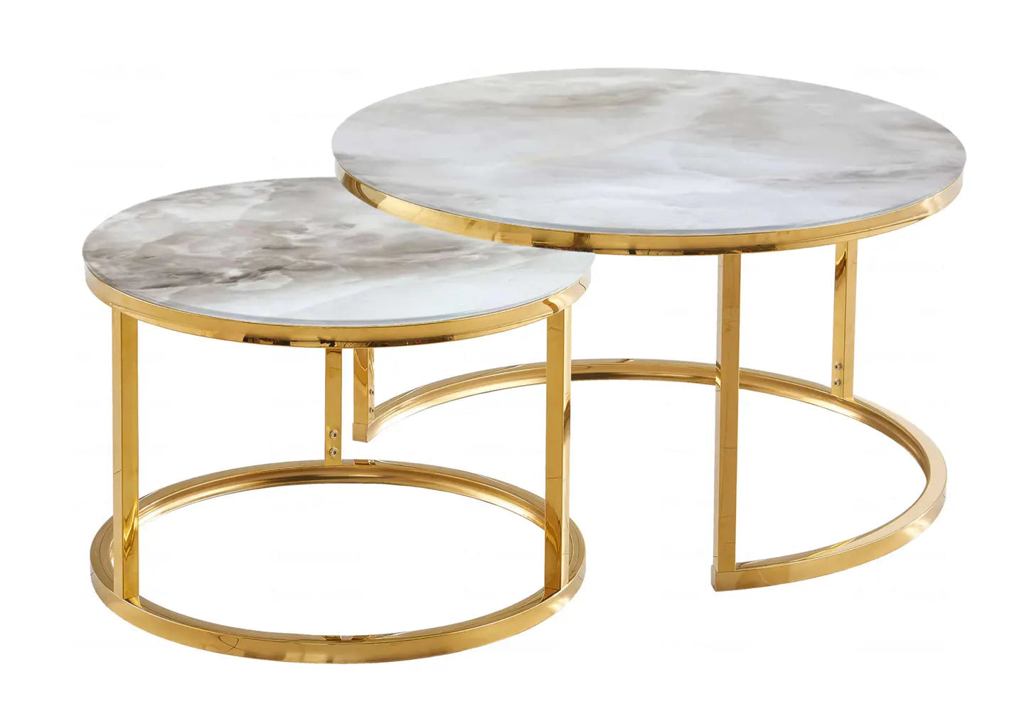 Tables gigognes dorées marbre beige – Galerie du Mobilier - Vue 1