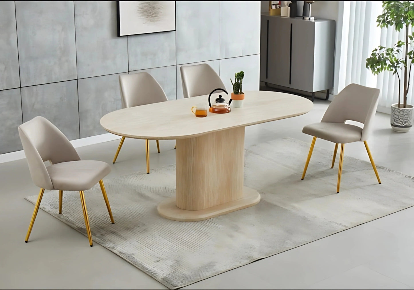 Table à manger ovale effet travertin – Inaya – Galerie du Mobilier