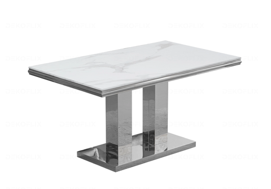 Table à manger marbre blanc argent design VERSUS